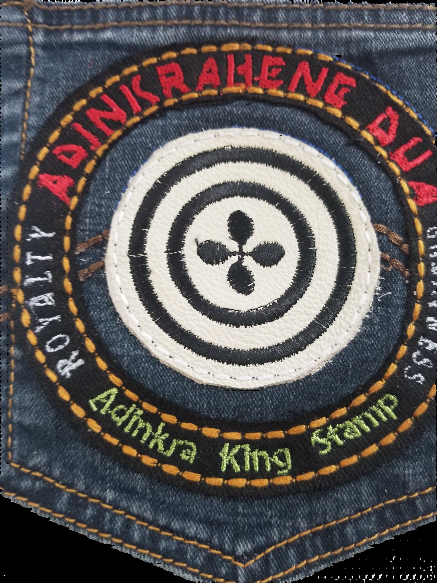 Adinkrahene Dua King Stamp # 2 Upcycled dark blue jeans Pocket Patch African Diaspora