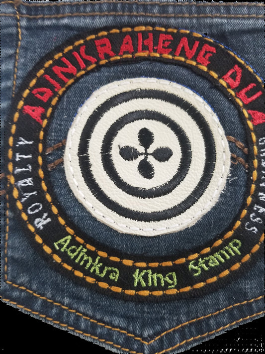 Adinkrahene Dua King Stamp # 2 Upcycled dark blue jeans Pocket Patch African Diaspora