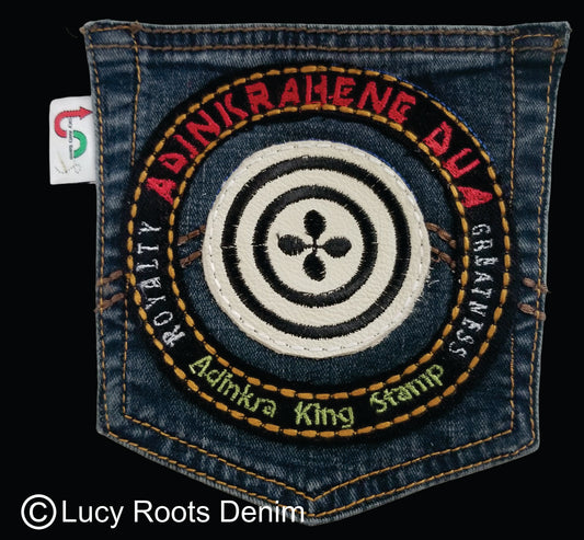 Adinkrahene Dua King Stamp # 2 Upcycled dark blue jeans Pocket Patch African Diaspora