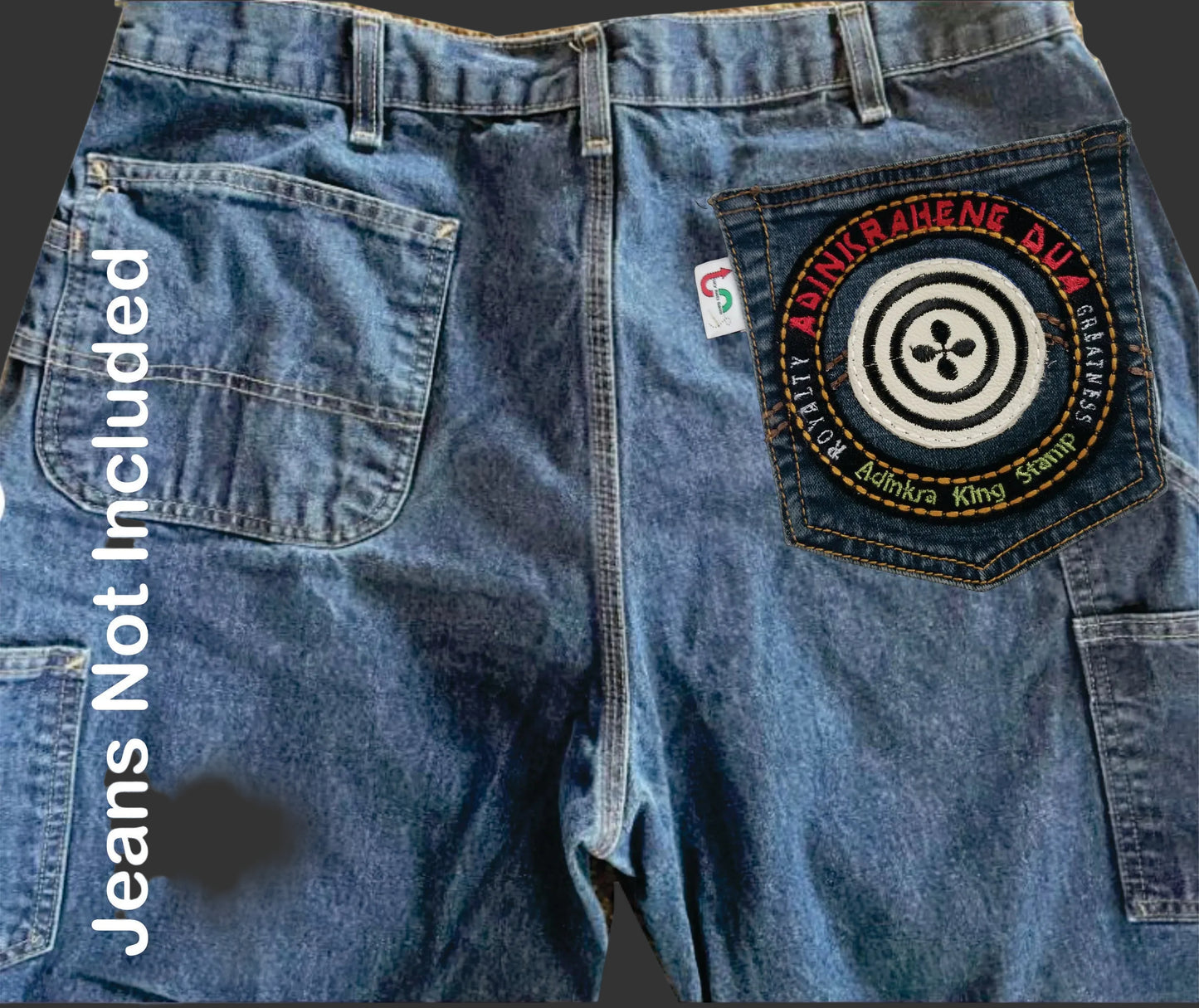 Adinkrahene Dua King Stamp # 2 Upcycled dark blue jeans Pocket Patch African Diaspora