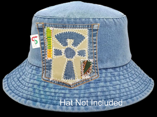 Ankh # 3 Upcycled denim blue jeans  Pocket Patch African Diaspora Leather and Ankara Applique