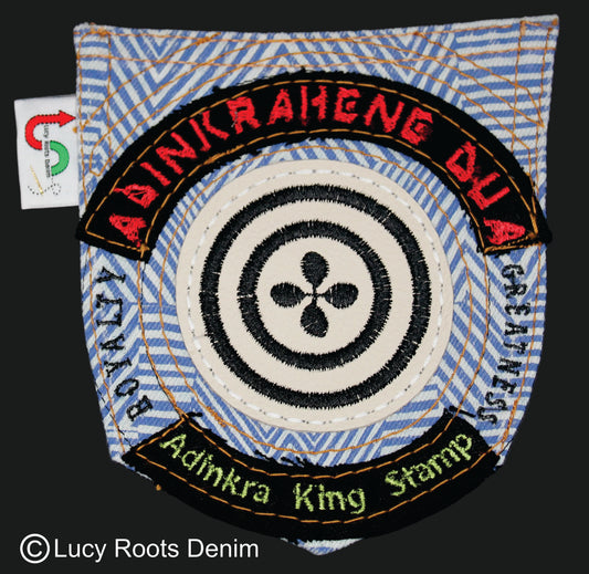 Adinkrahene Dua King Stamp # 3  Upcycled jeans Pocket Patch  African Diaspora