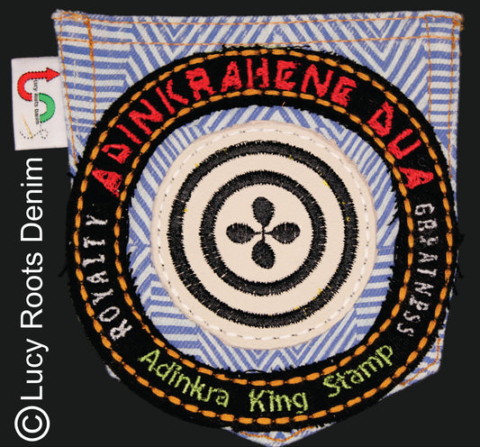Adinkrahene Dua King Stamp # 4  Upcycled jeans Pocket Patch  African Diaspora