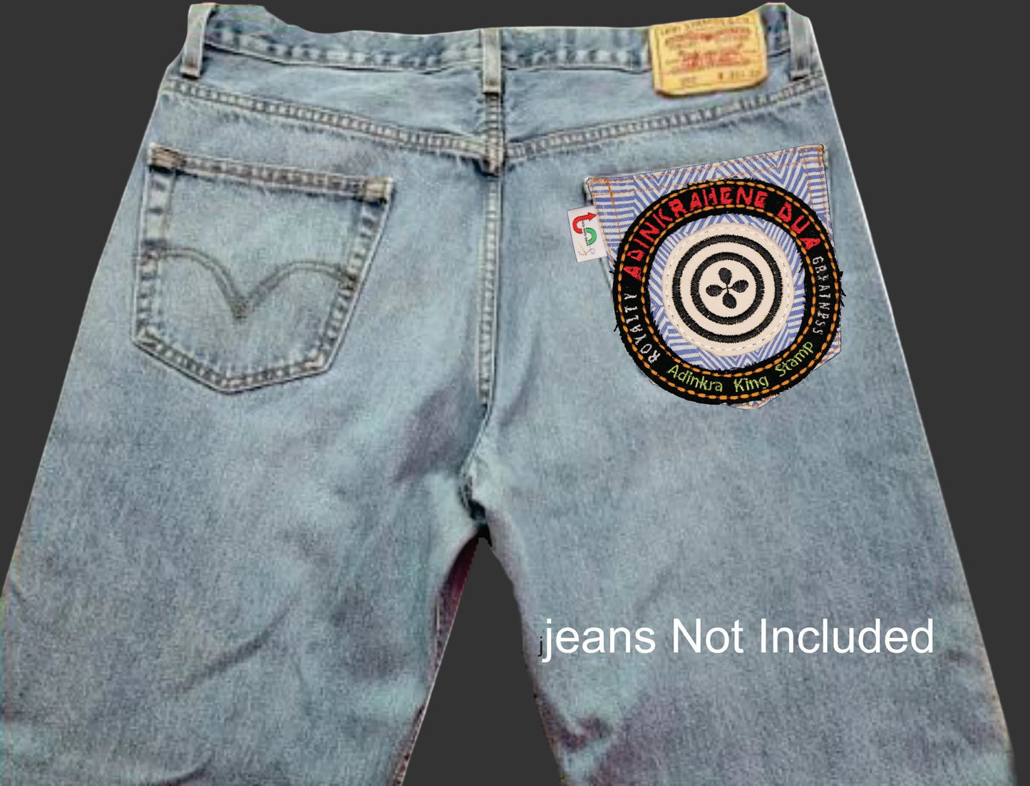 Adinkrahene Dua King Stamp # 4  Upcycled jeans Pocket Patch  African Diaspora