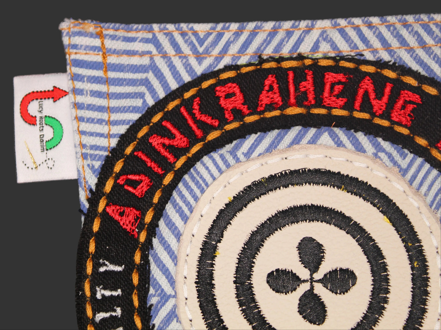 Adinkrahene Dua King Stamp # 4  Upcycled jeans Pocket Patch  African Diaspora