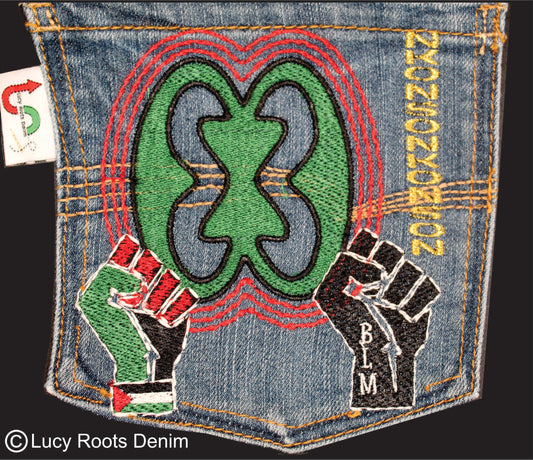 Nkonsonkonson #11 Palestine x BLM African Diaspora Upcycled denim blue jeans Pocket Patch