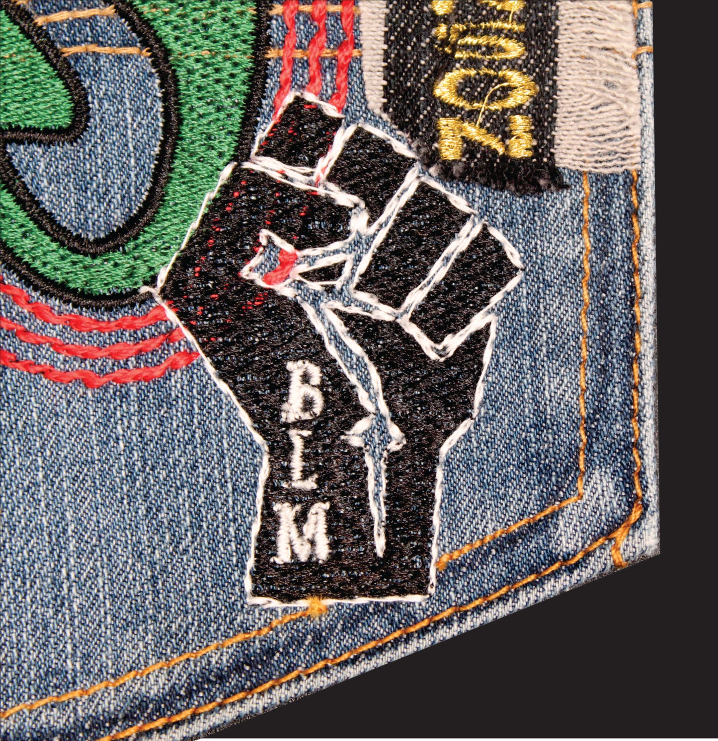 Nkonsonkonson #12 Palestine x BLM African Diaspora Upcycled denim blue jeans Pocket Patch