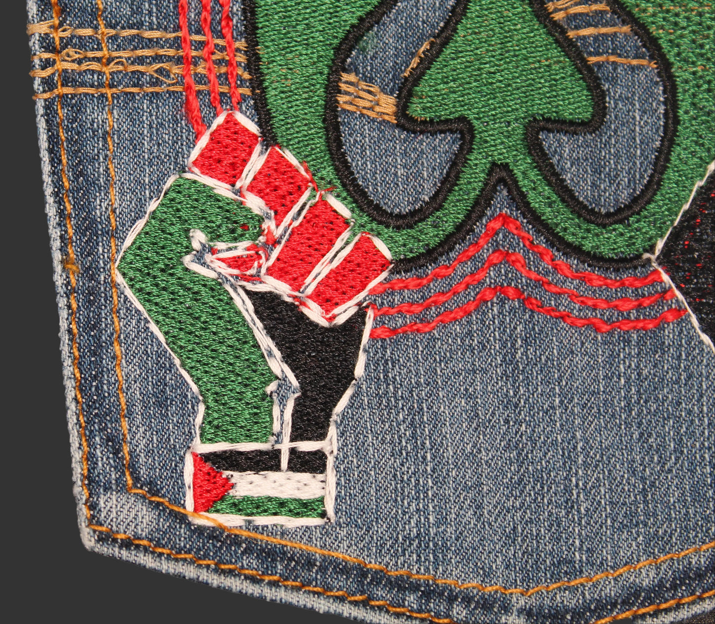 Nkonsonkonson #12 Palestine x BLM African Diaspora Upcycled denim blue jeans Pocket Patch