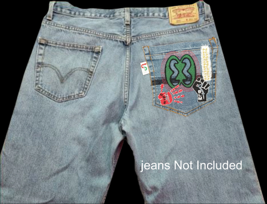 Nkonsonkonson # 7 Upcycled denim blue jeans Pocket Patch African Diaspora Indigenous Peoples