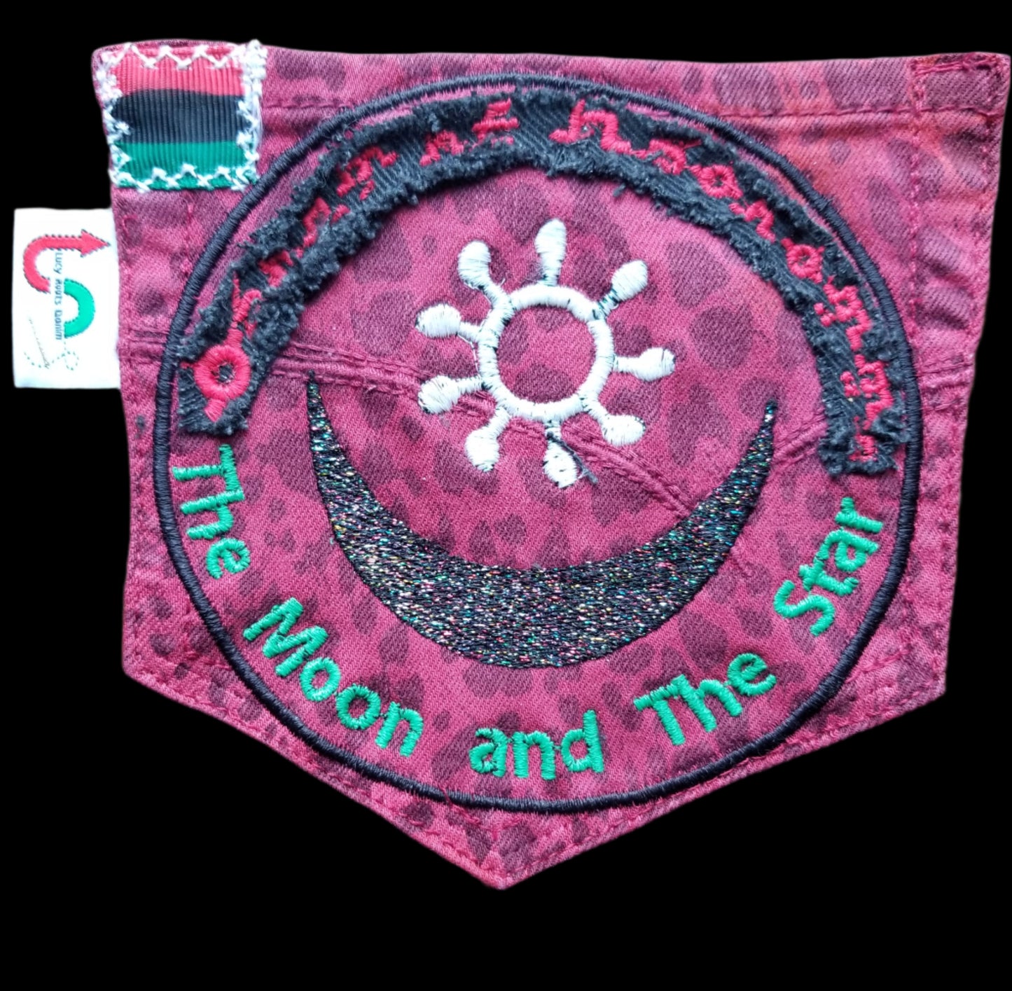 Osram ne Nsoromma # 1 Upcycled red jeans Pocket Patch red, African Diaspora
