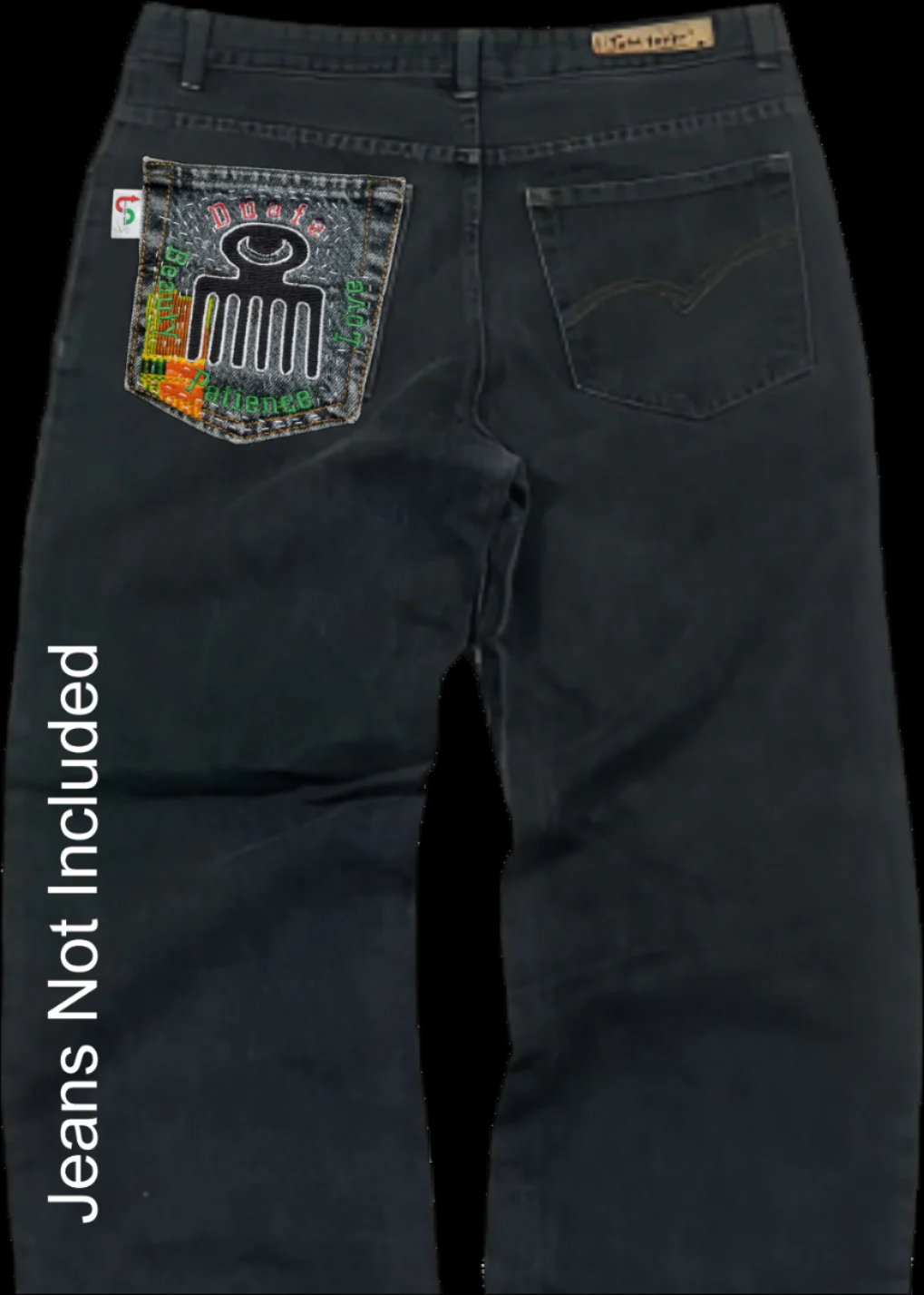 Duafe # 1 Upcycled faded black jeans Pocket Patch African Diaspora