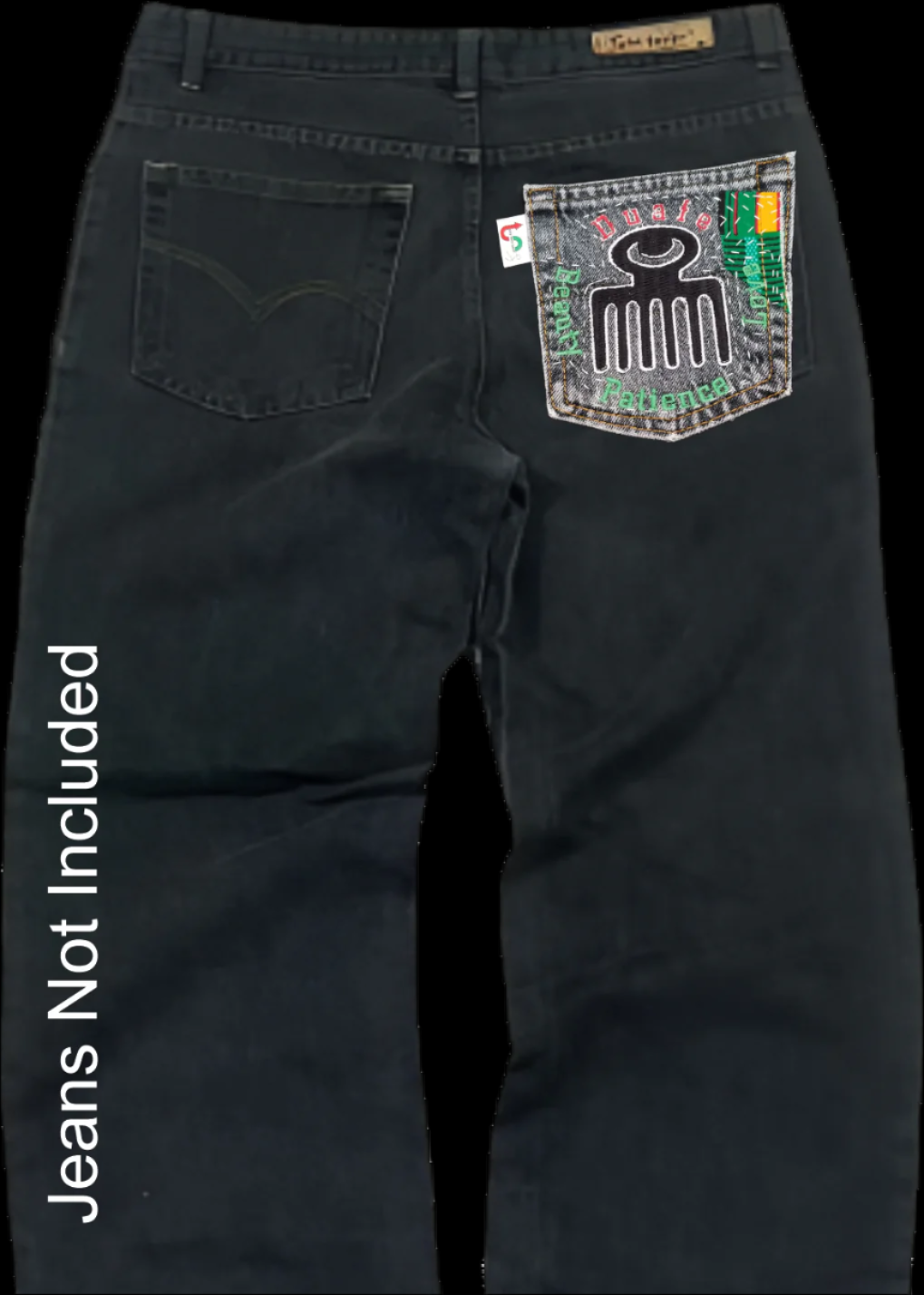 Duafe # 2 Upcycled faded black jeans Pocket Patch African Diaspora