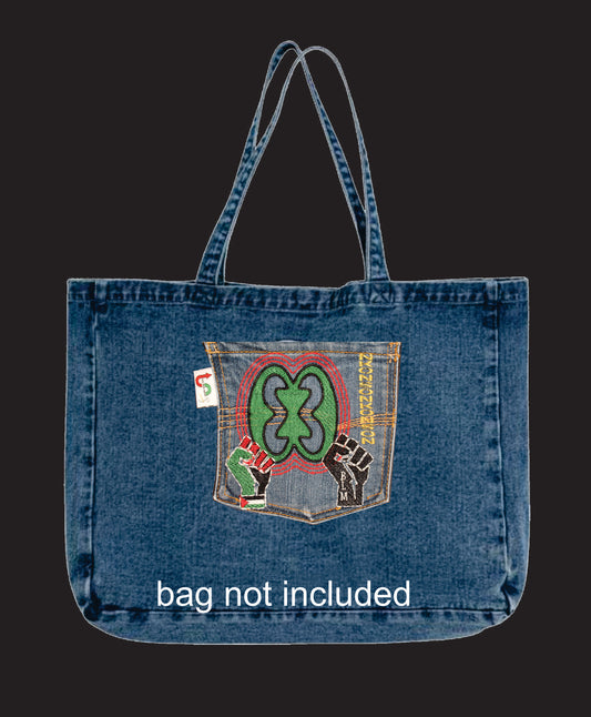Nkonsonkonson #11 Palestine x BLM African Diaspora Upcycled denim blue jeans Pocket Patch