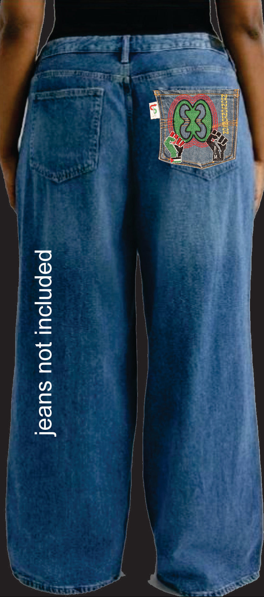 Nkonsonkonson #11 Palestine x BLM African Diaspora Upcycled denim blue jeans Pocket Patch